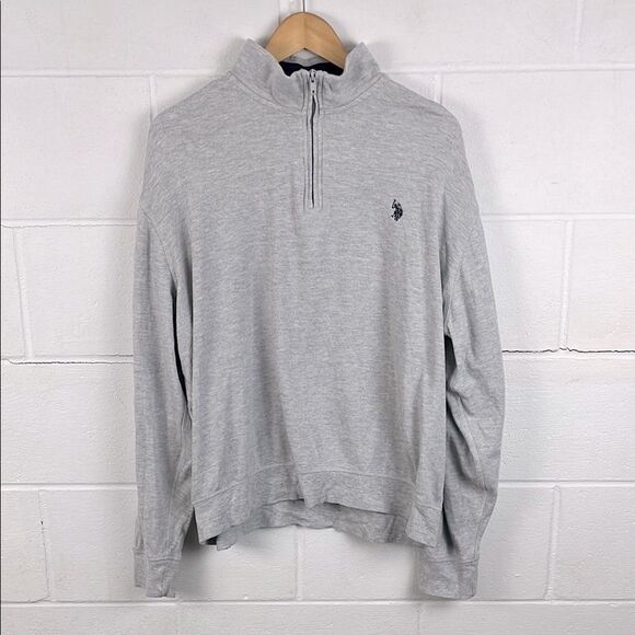 U.S. Polo Assn. men’s gray cotton blend half zip pullover - Picture 1 of 4